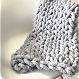Chenille Chunky Knit Throw Blanket handmade grey
